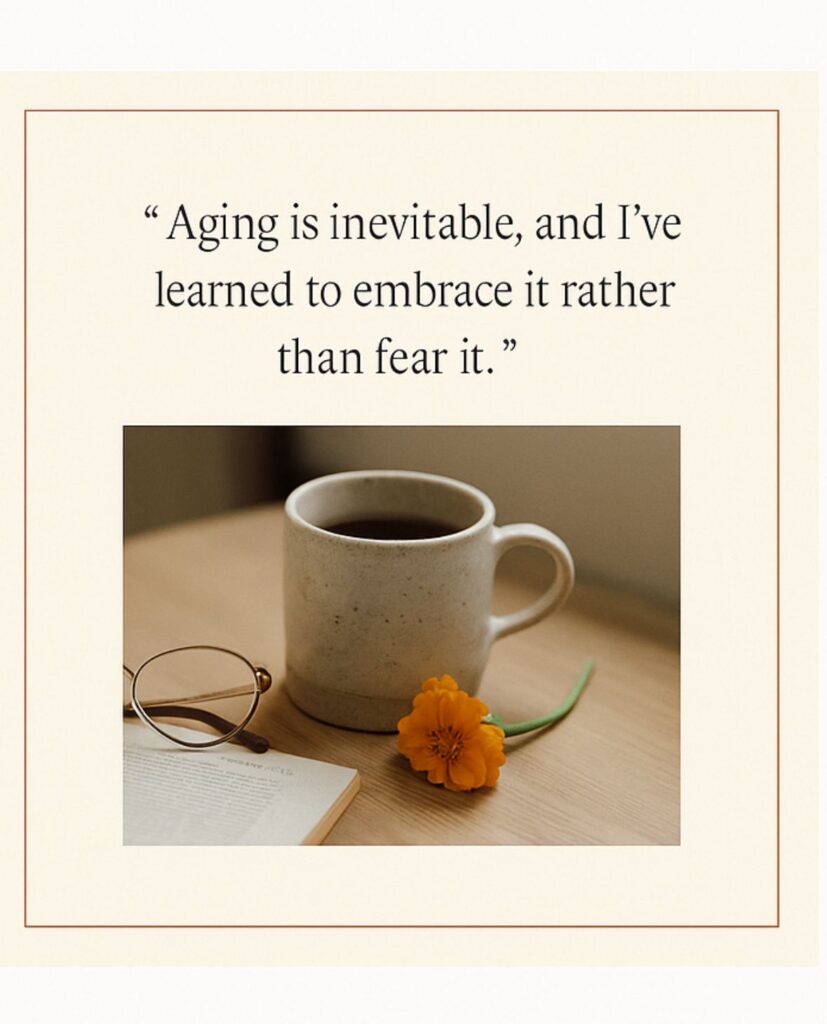 Embracing Aging: The Inevitable Shift. A mug of coffee and a marigold flower.