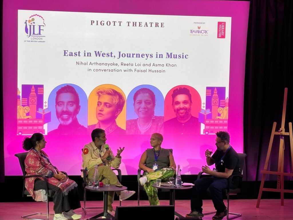 Image from the stage at JLF , panel is discussing journeys in music.
